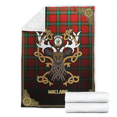 Clan MacLaine of Loch Buie Tartan Crest Premium Blanket Celtic Stag Style KW57 Clan Hall Tartan Today   