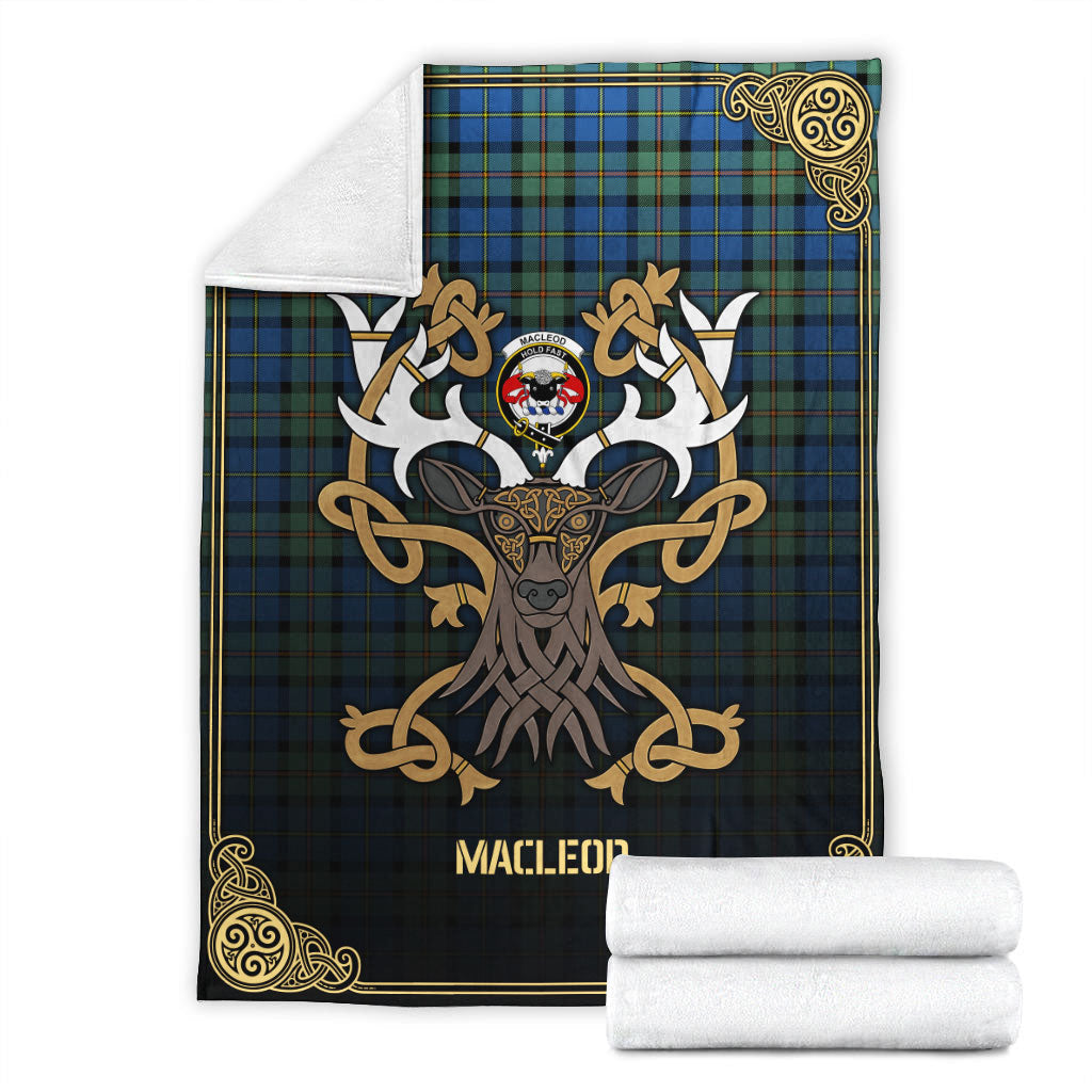 Clan MacLeod of Harris Ancient Tartan Crest Premium Blanket Celtic Stag Style PT17 Clan Hall Tartan Today   