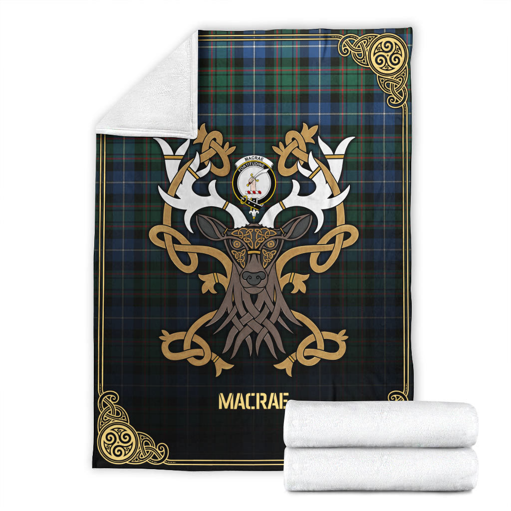 Clan MacRae Hunting Ancient Tartan Crest Premium Blanket Celtic Stag Style RN60 Clan MacRae Tartan Today   