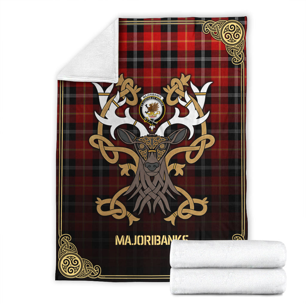 Clan Majoribanks Tartan Crest Premium Blanket Celtic Stag Style NC27 Clan Hall Tartan Today   