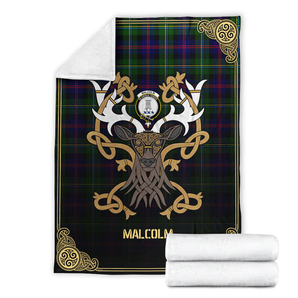 Clan Malcolm Tartan Crest Premium Blanket Celtic Stag Style GH42 Clan Malcolm Tartan Today   