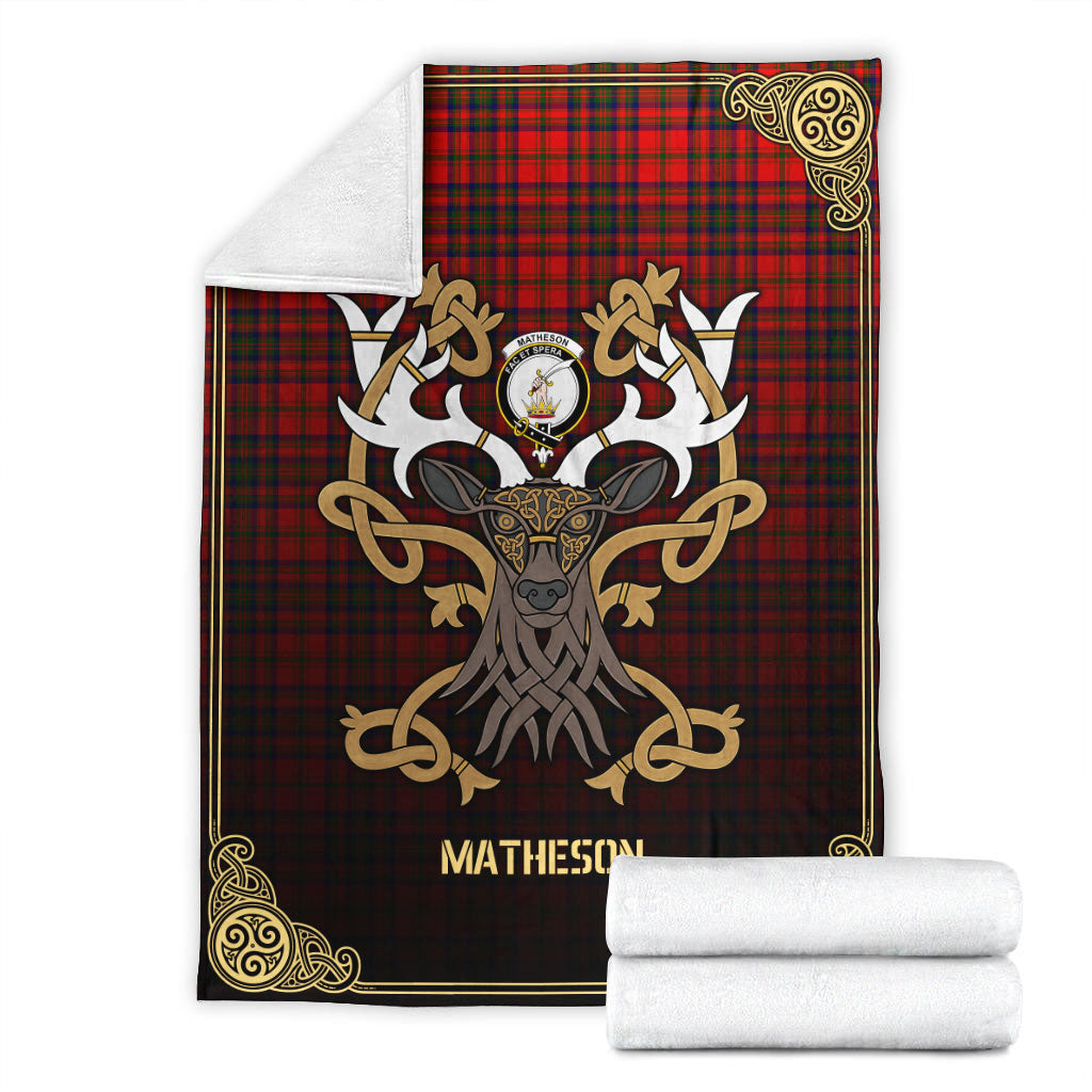 Clan Matheson Modern Tartan Crest Premium Blanket Celtic Stag Style QR42 Clan Matheson Tartan Today   