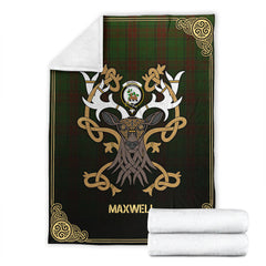 Clan Maxwell Hunting Tartan Crest Premium Blanket Celtic Stag Style OT39 Clan Maxwell Tartan Today   