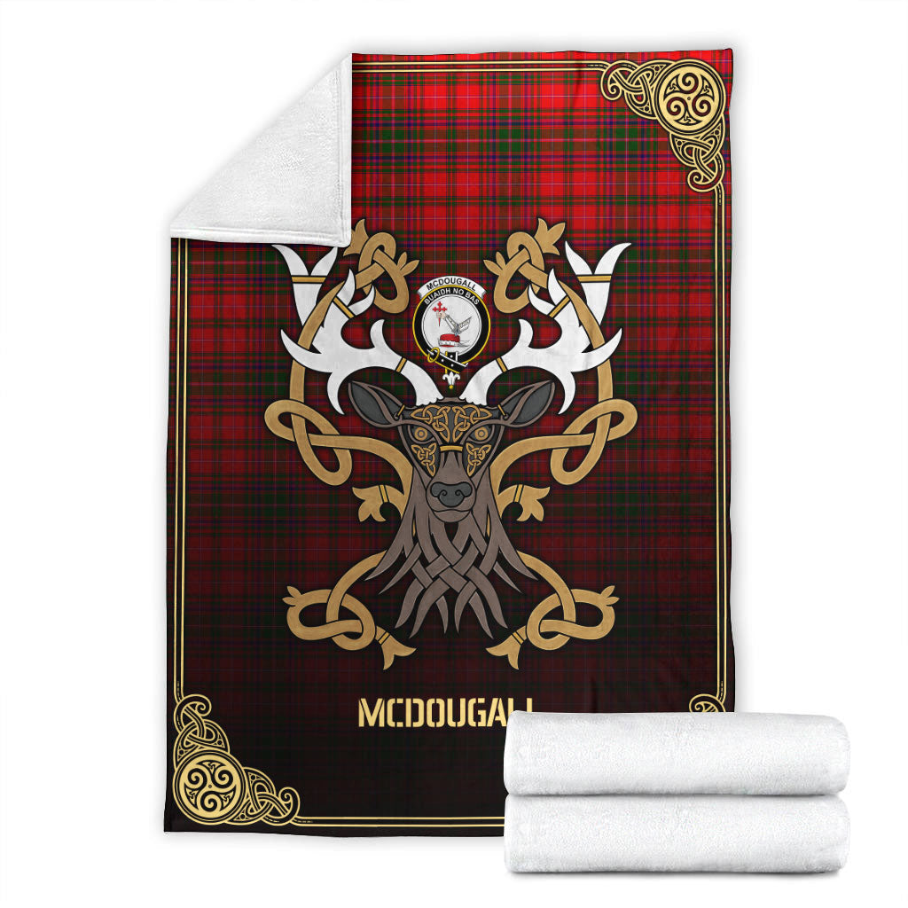 Clan McDougall Tartan Crest Premium Blanket Celtic Stag Style GD84 Clan Hall Tartan Today   