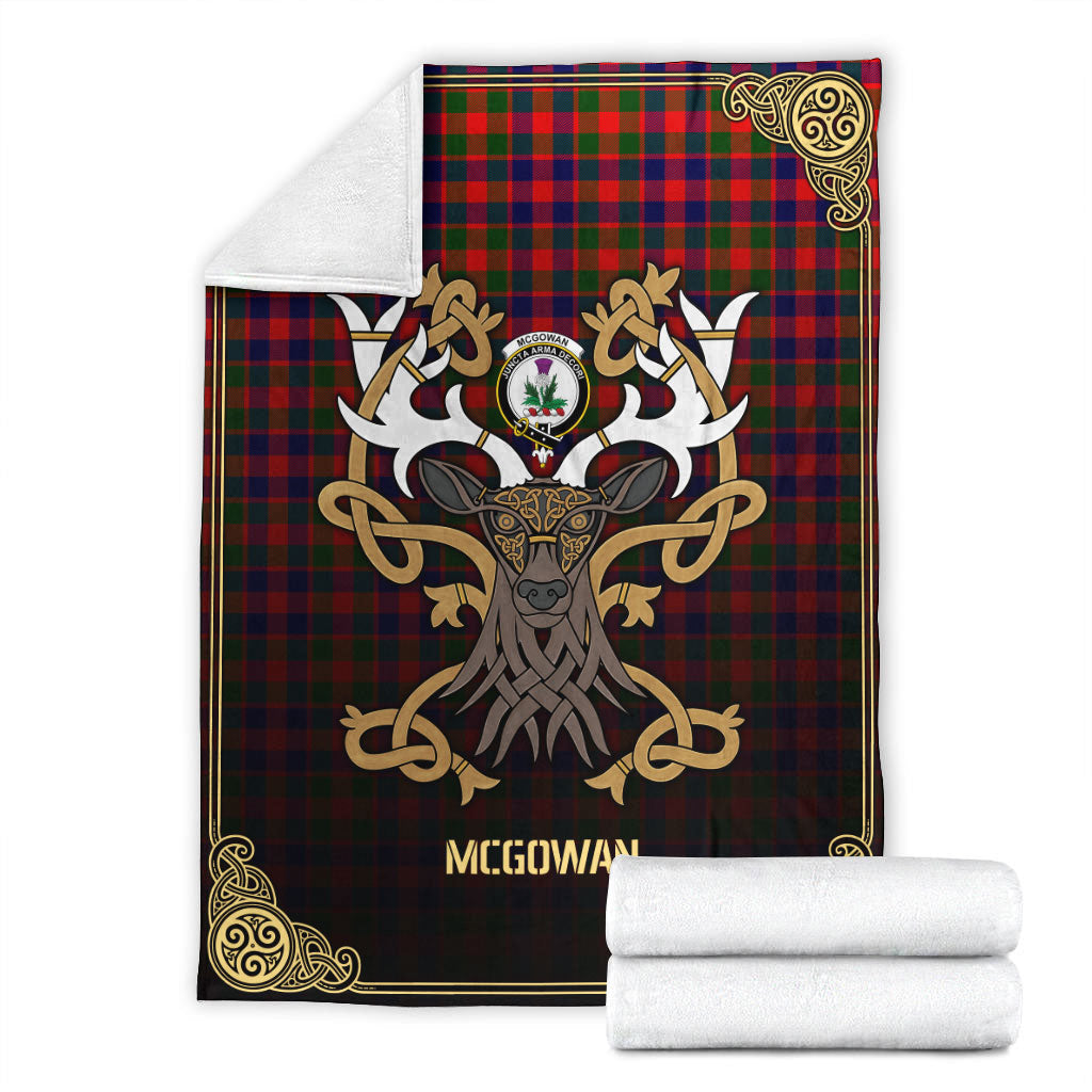 Clan McGowan Tartan Crest Premium Blanket Celtic Stag Style ZS34 Clan MacGowan (McGowan) Tartan Today   