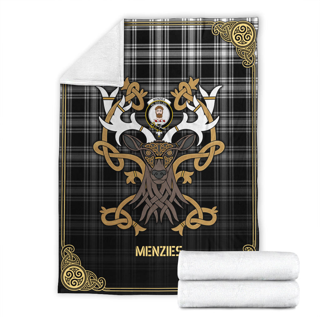 Clan Menzies Black  _ White Modern Tartan Crest Premium Blanket Celtic Stag Style SL31 Clan Menzies Tartan Today   
