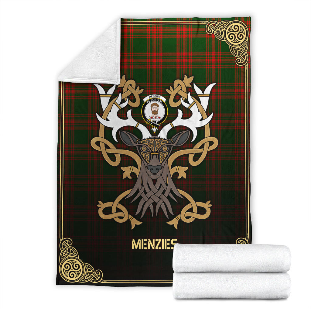 Clan Clan Menzies Green Modern Tartan Crest Premium Blanket Celtic Stag Style DC69 Clan Menzies Tartan Today   