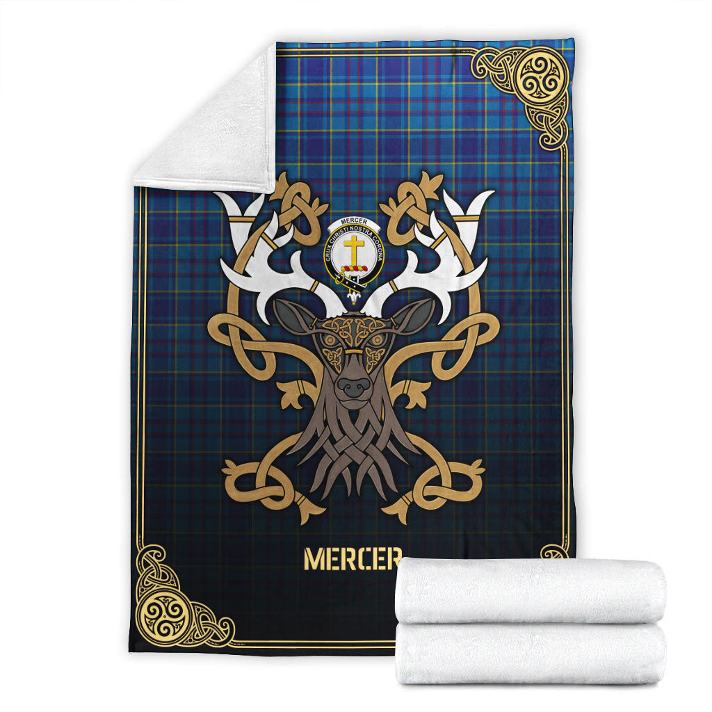 Clan Mercer Modern Tartan Crest Premium Blanket Celtic Stag Style JP53 Clan Mercer Tartan Today   