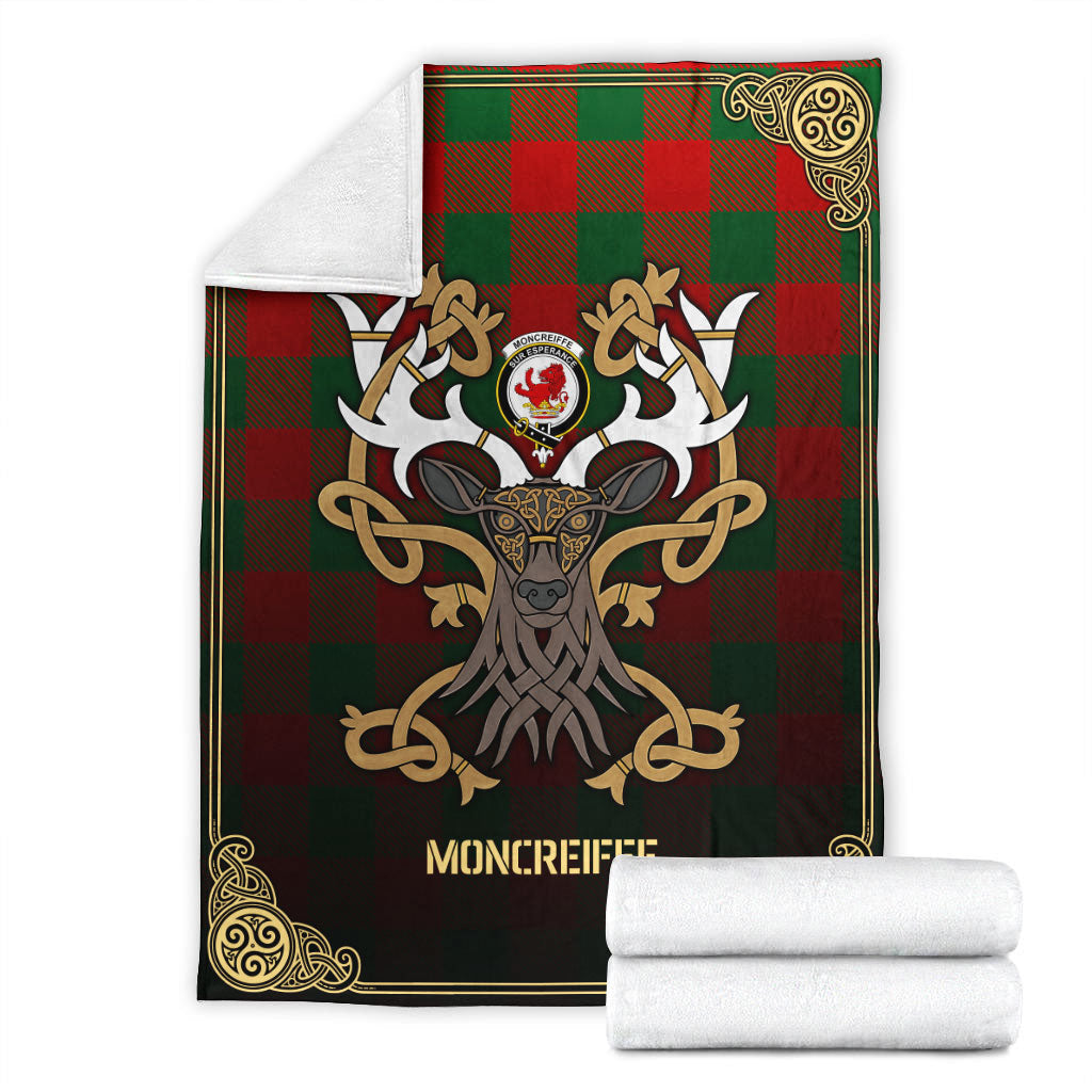 Clan Moncreiffe (or Moncreiff) Tartan Crest Premium Blanket Celtic Stag Style KC75 Clan Moncrieffe Tartan Today   