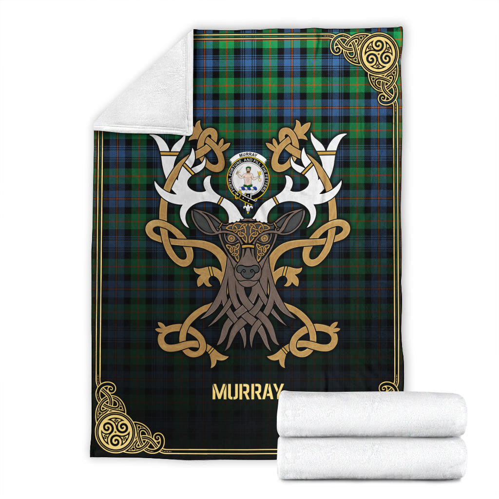 Clan Murray of Atholl Ancient Tartan Crest Premium Blanket Celtic Stag Style RD85 Clan Murray Tartan Today   