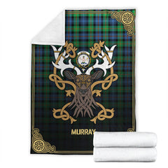 Clan Murray of Atholl Ancient Tartan Crest Premium Blanket Celtic Stag Style RD85 Clan Murray Tartan Today   