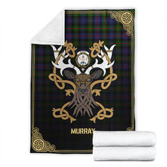 Clan Murray of Atholl Modern Tartan Crest Premium Blanket Celtic Stag Style FJ17 Clan Murray Tartan Today   