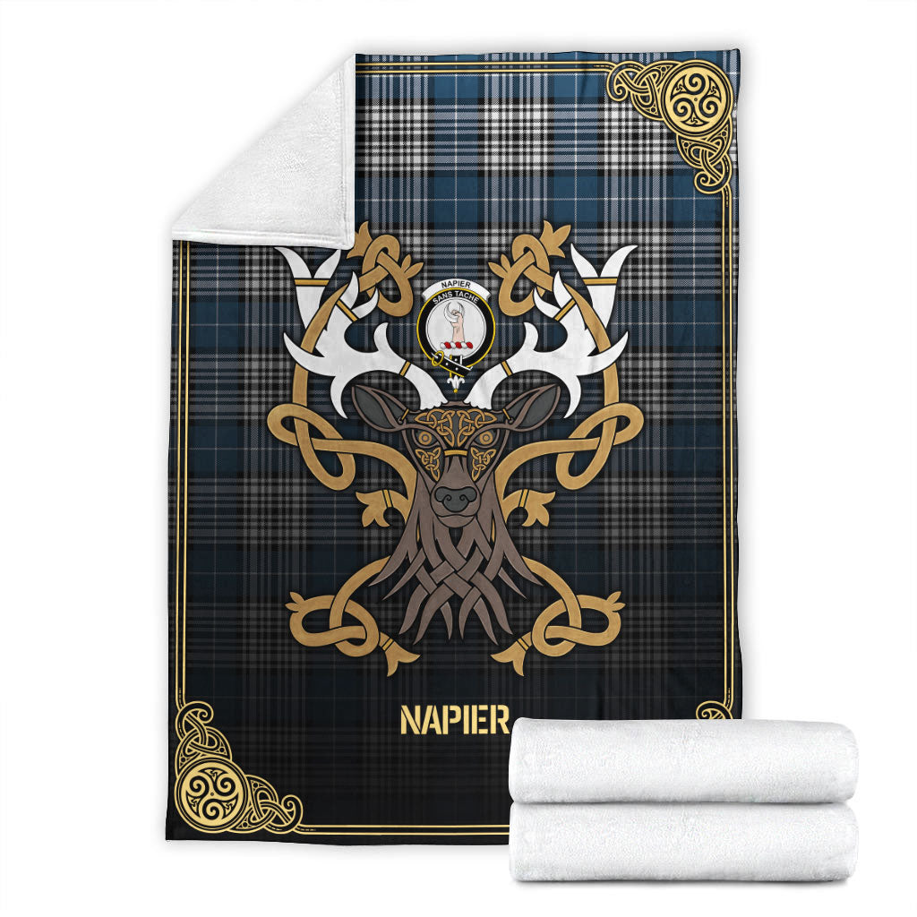 Clan Napier Modern Tartan Crest Premium Blanket Celtic Stag Style SI76 Clan Napier Tartan Today   