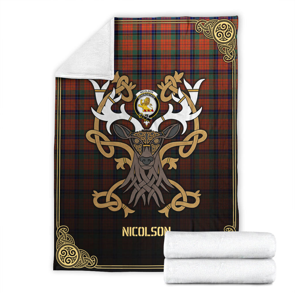 Clan Nicolson Ancient Tartan Crest Premium Blanket Celtic Stag Style JK26 Clan Nicolson Tartan Today   