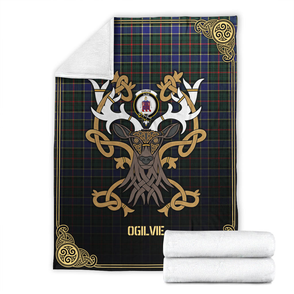 Clan Ogilvie Hunting Modern Tartan Crest Premium Blanket Celtic Stag Style IT72 Clan Ogilvie Tartan Today   