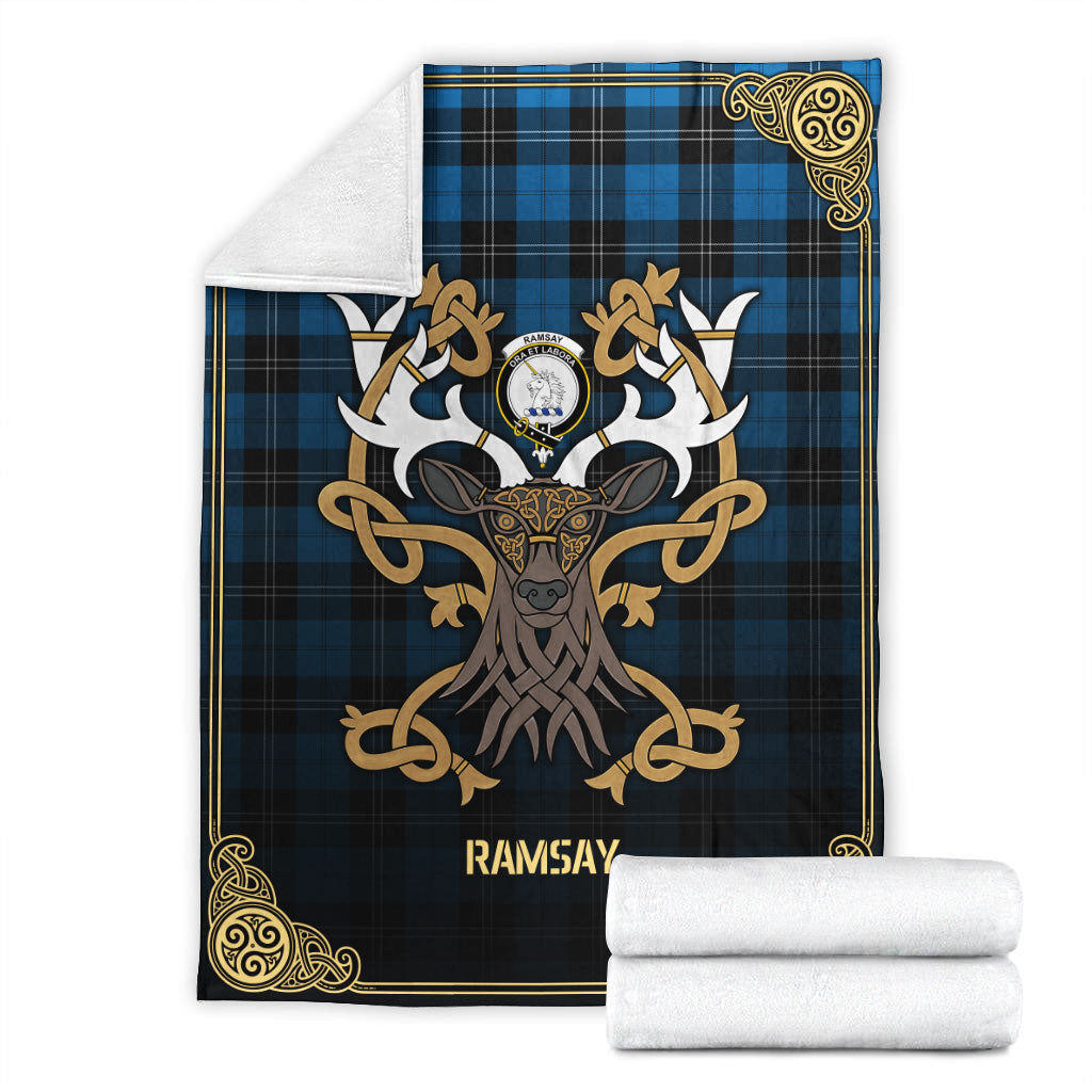 Clan Ramsay Blue Ancient Tartan Crest Premium Blanket Celtic Stag Style GX53 Clan Ramsay Tartan Today   