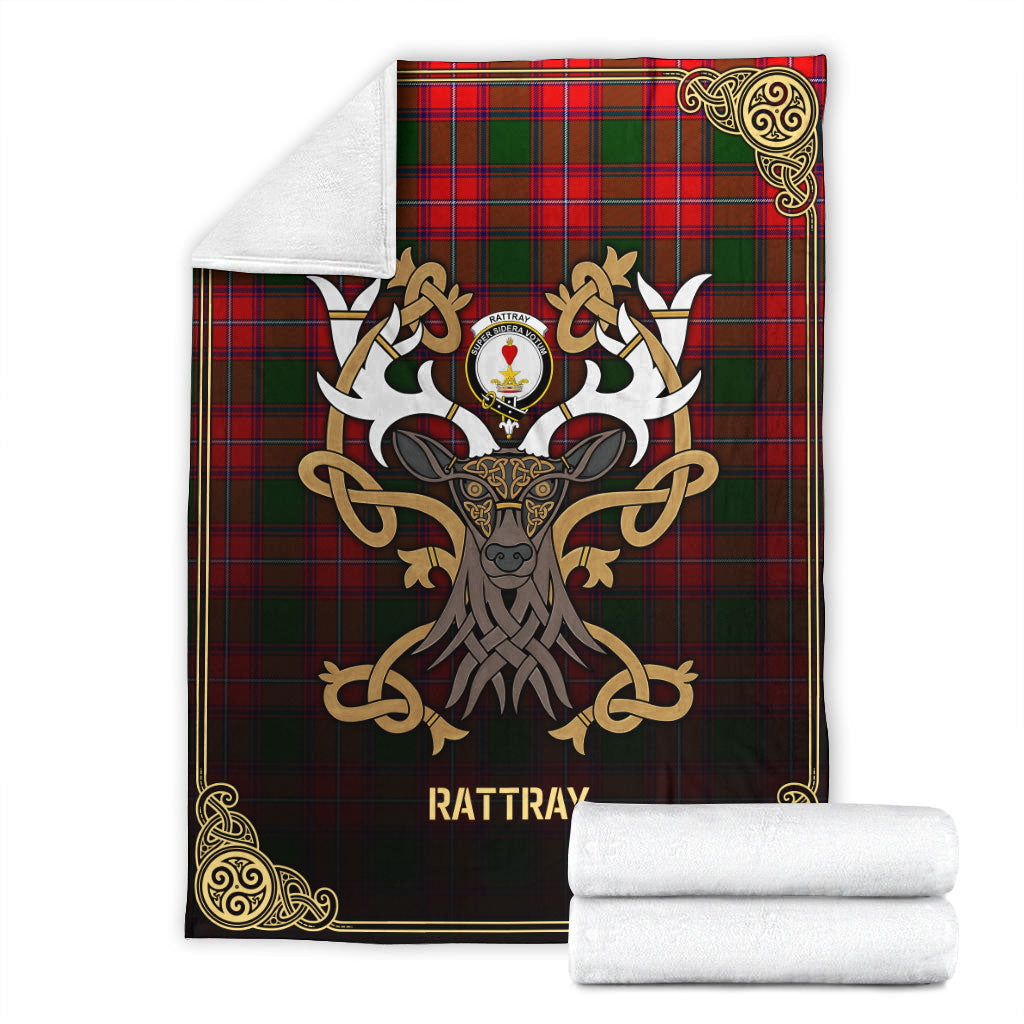 Clan Rattray Modern Tartan Crest Premium Blanket Celtic Stag Style TJ91 Clan Rattray Tartan Today   