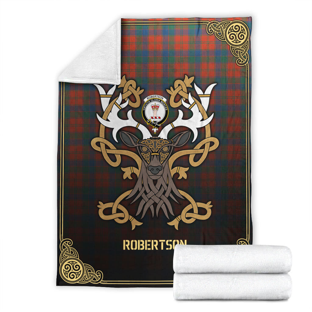 Clan Robertson Ancient Tartan Crest Premium Blanket Celtic Stag Style EO32 Clan Robertson Tartan Today   