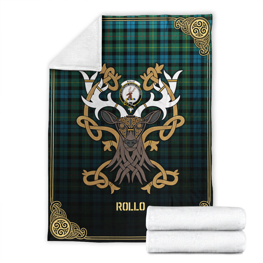 Clan Rollo Ancient Tartan Crest Premium Blanket Celtic Stag Style HV53 Clan Rollo Tartan Today   