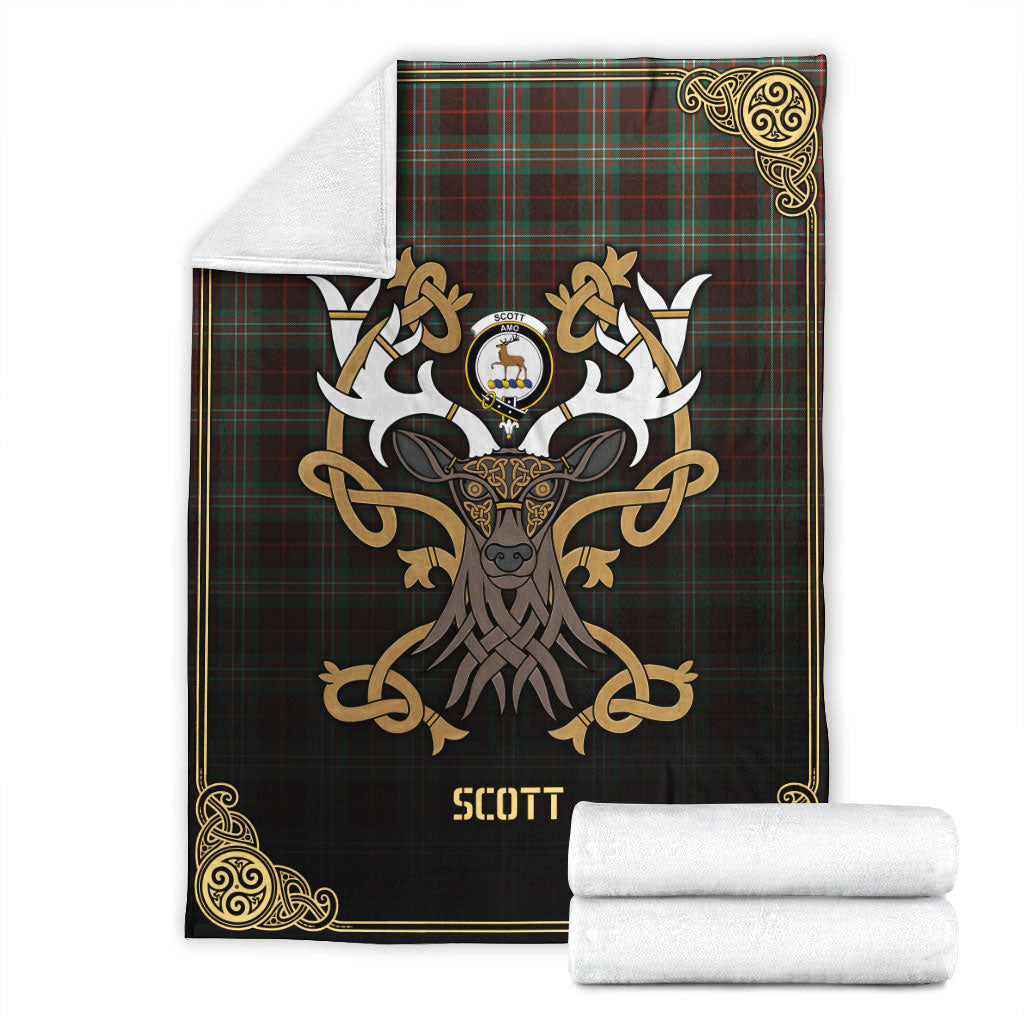 Clan Scott Brown Ancient Tartan Crest Premium Blanket Celtic Stag Style NQ97 Clan Scott (Scott Tartan) Tartan Today   