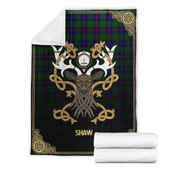 Clan Shaw Modern Tartan Crest Premium Blanket Celtic Stag Style AQ95 Clan Shaw Tartan Today   