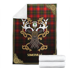 Clan Somerville Tartan Crest Premium Blanket Celtic Stag Style RO96 Clan Somerville Tartan Today   