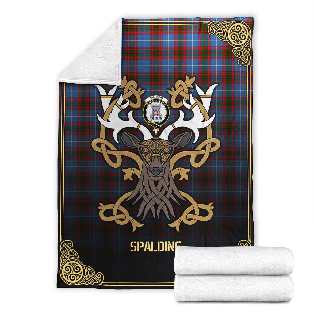 Clan Spalding Tartan Crest Premium Blanket Celtic Stag Style GS16 Clan Spalding Tartan Today   