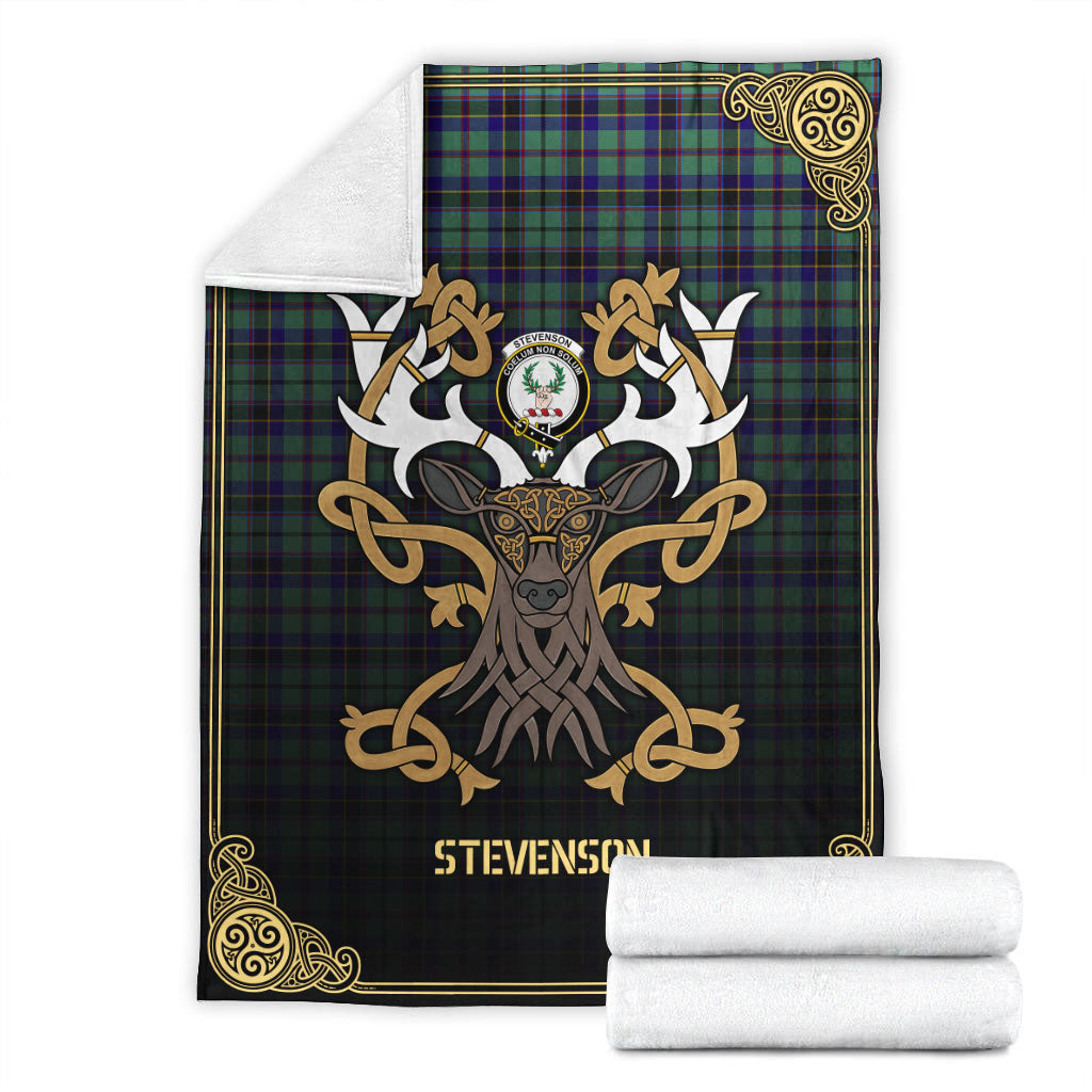 Clan Stevenson Tartan Crest Premium Blanket Celtic Stag Style DZ75 Clan Stevenson Tartan Today   