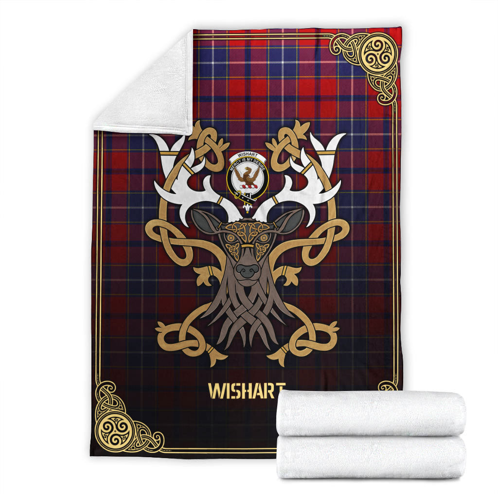 Clan Wishart Dress Tartan Crest Premium Blanket Celtic Stag Style IR85 Clan Wishart Tartan Today   