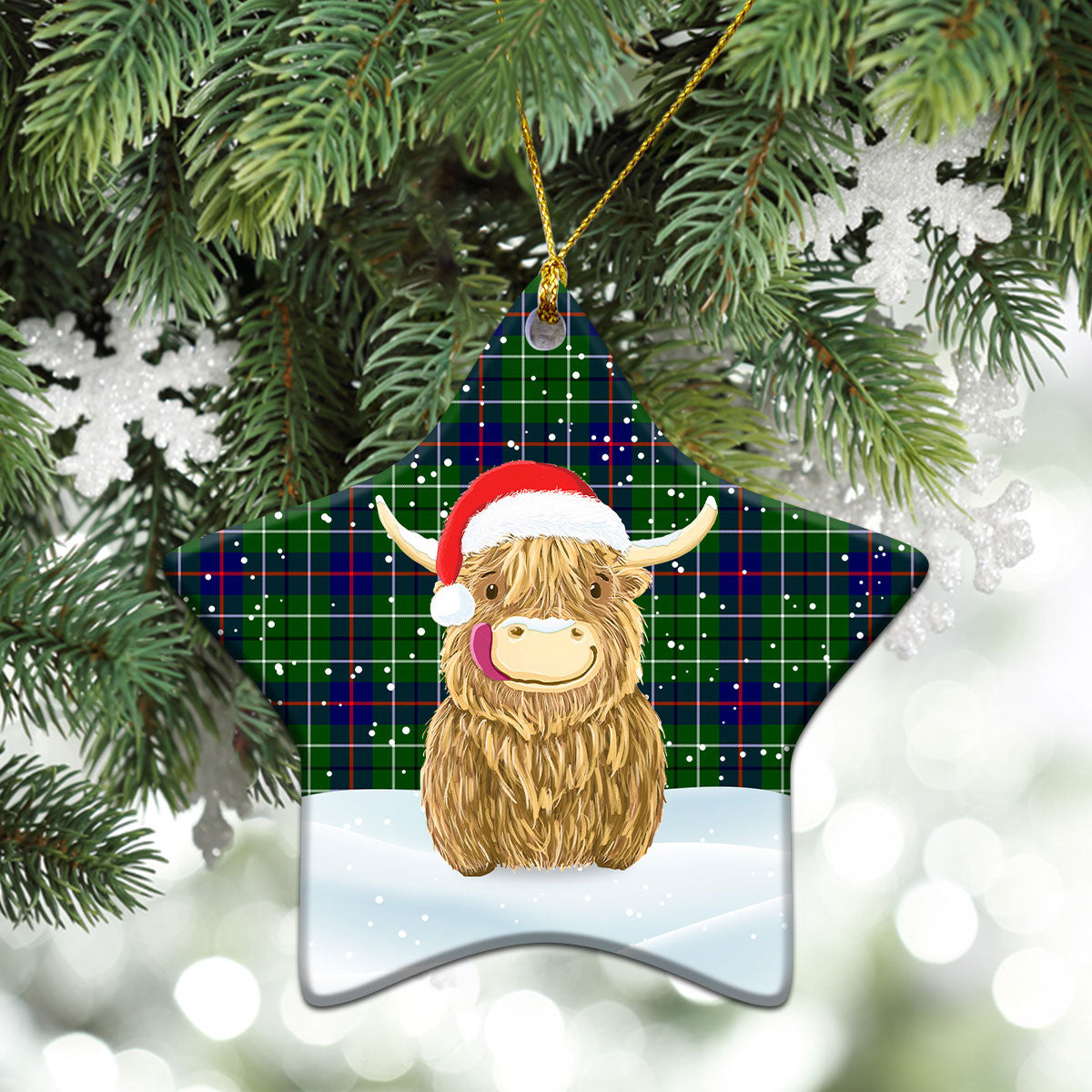 Clan Duncan Modern Tartan Christmas Ceramic Ornament Highland Cows Style YV83 Duncan Modern Tartan Tartan Ornament   