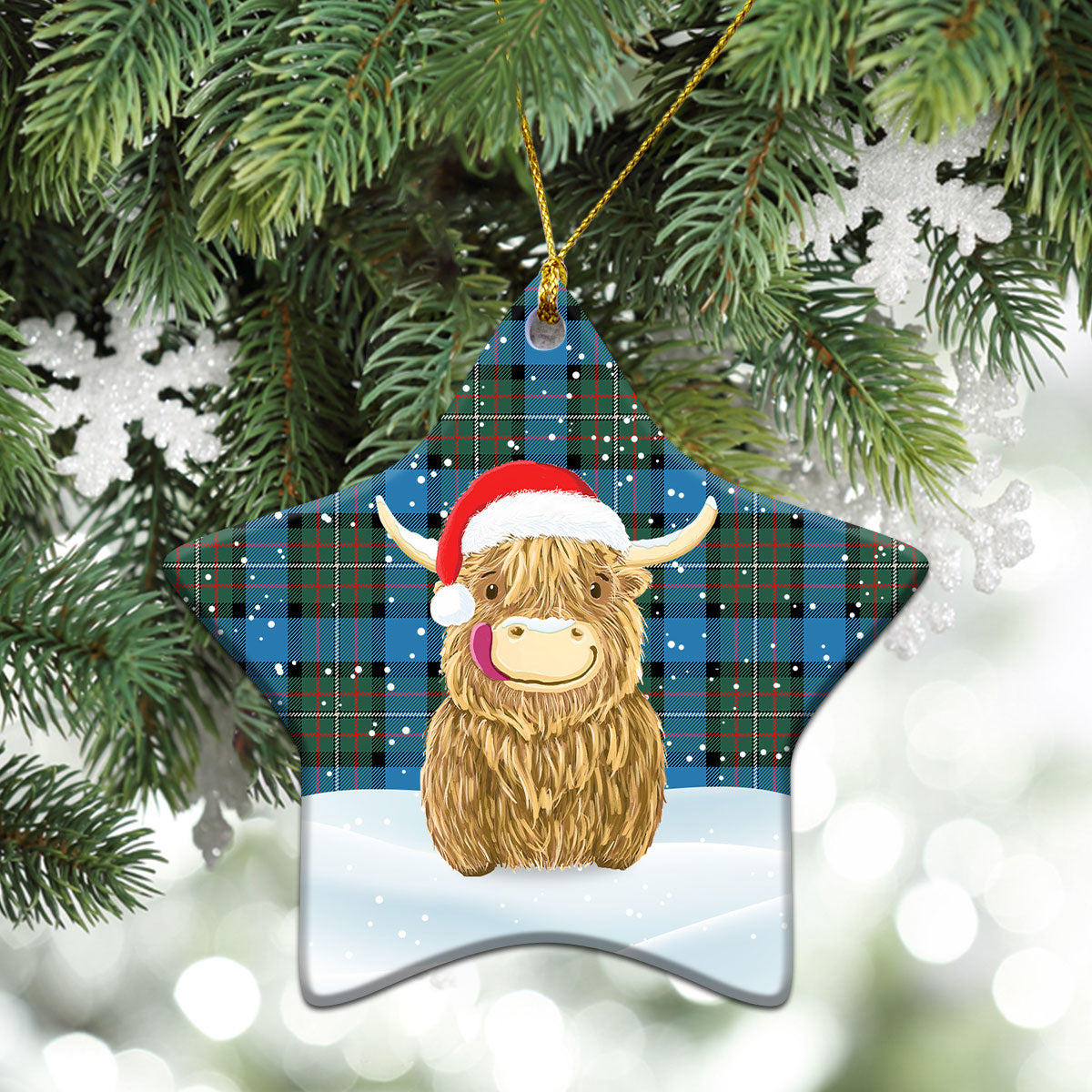 Clan Fergusson Ancient Tartan Christmas Ceramic Ornament Highland Cows Style LW87 Fergusson Ancient Tartan Tartan Ornament   