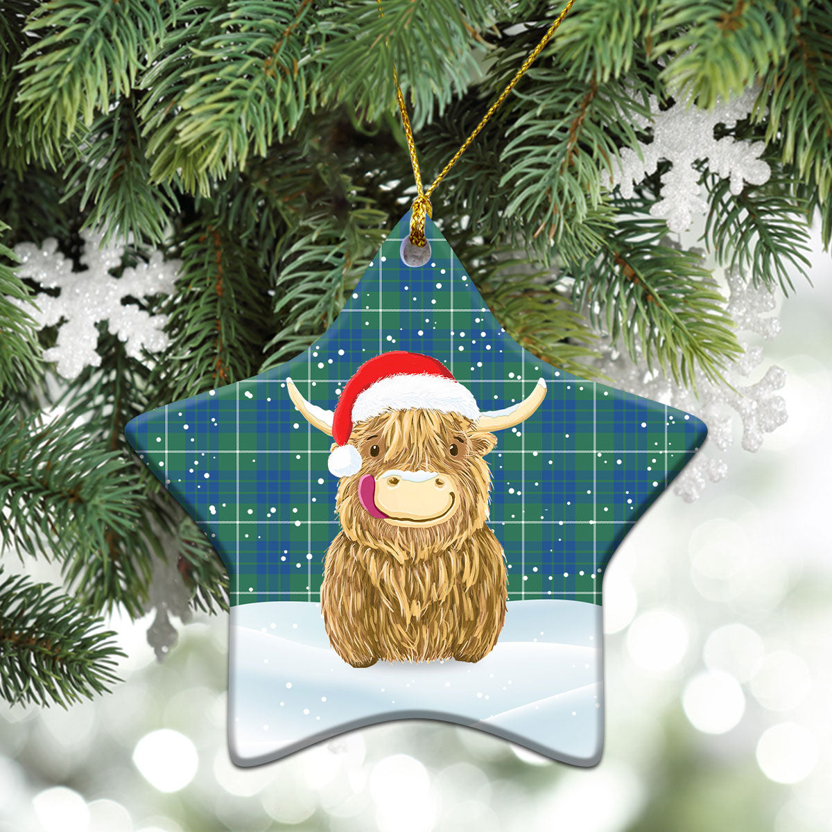 Clan Hamilton Hunting Ancient Tartan Christmas Ceramic Ornament Highland Cows Style KB64 Hamilton Hunting Ancient Tartan Tartan Ornament   