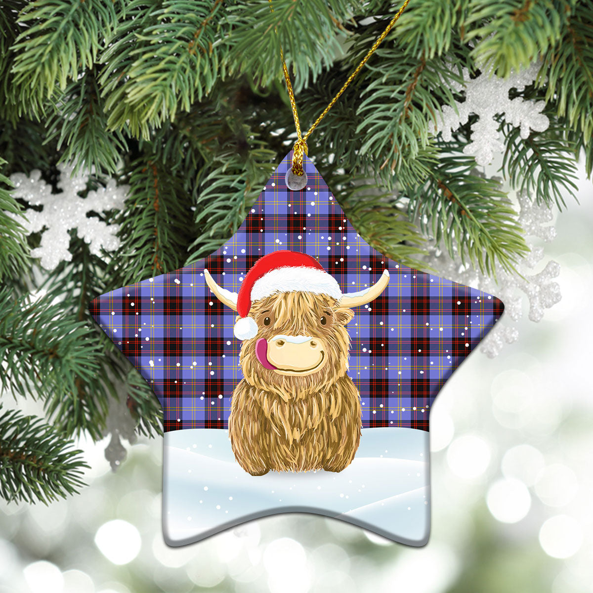 Clan Rutherford Tartan Christmas Ceramic Ornament Highland Cows Style KF41 Rutherford Tartan Tartan Ornament   