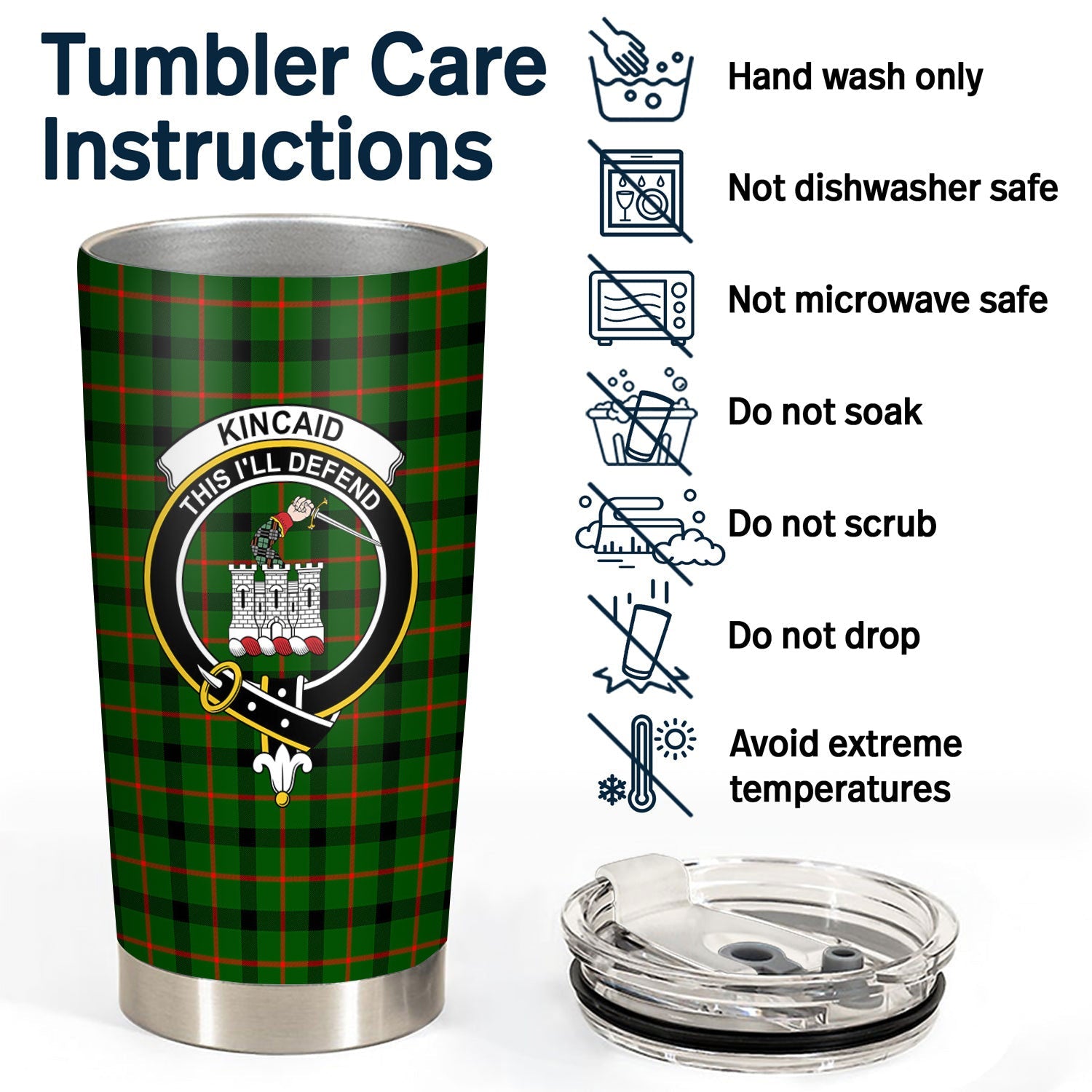 Clan Kincaid Tartan Crest Tumbler PY43 Clan Kincaid Tartan Today   