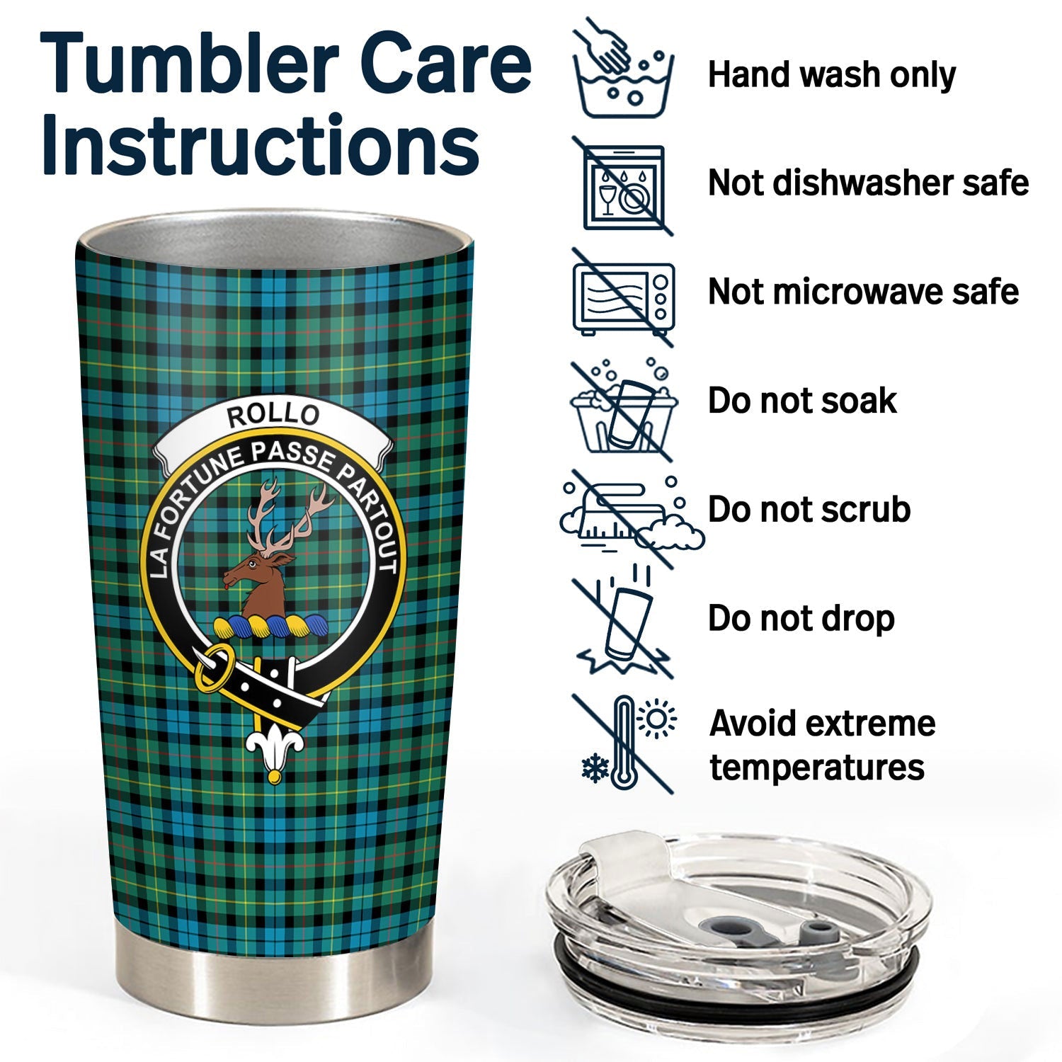 Clan Rollo Ancient Tartan Crest Tumbler TH68 Clan Rollo Tartan Today   