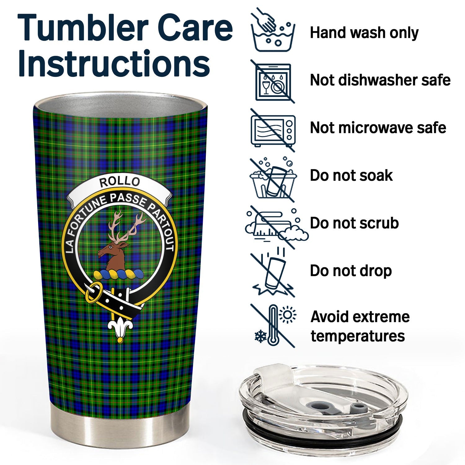 Clan Rollo Modern Tartan Crest Tumbler JJ28 Clan Rollo Tartan Today   