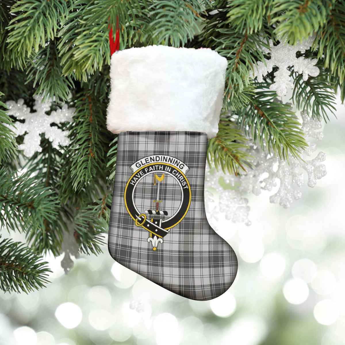 Clan Glendinning Tartan Crest Christmas Stocking FW25 Glendinning Tartan Tartan Stocking   