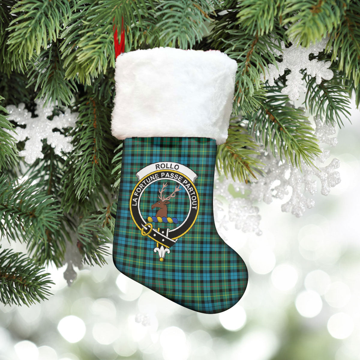 Clan Rollo Ancient Tartan Crest Christmas Stocking ZT85 Rollo Ancient Tartan Tartan Stocking   