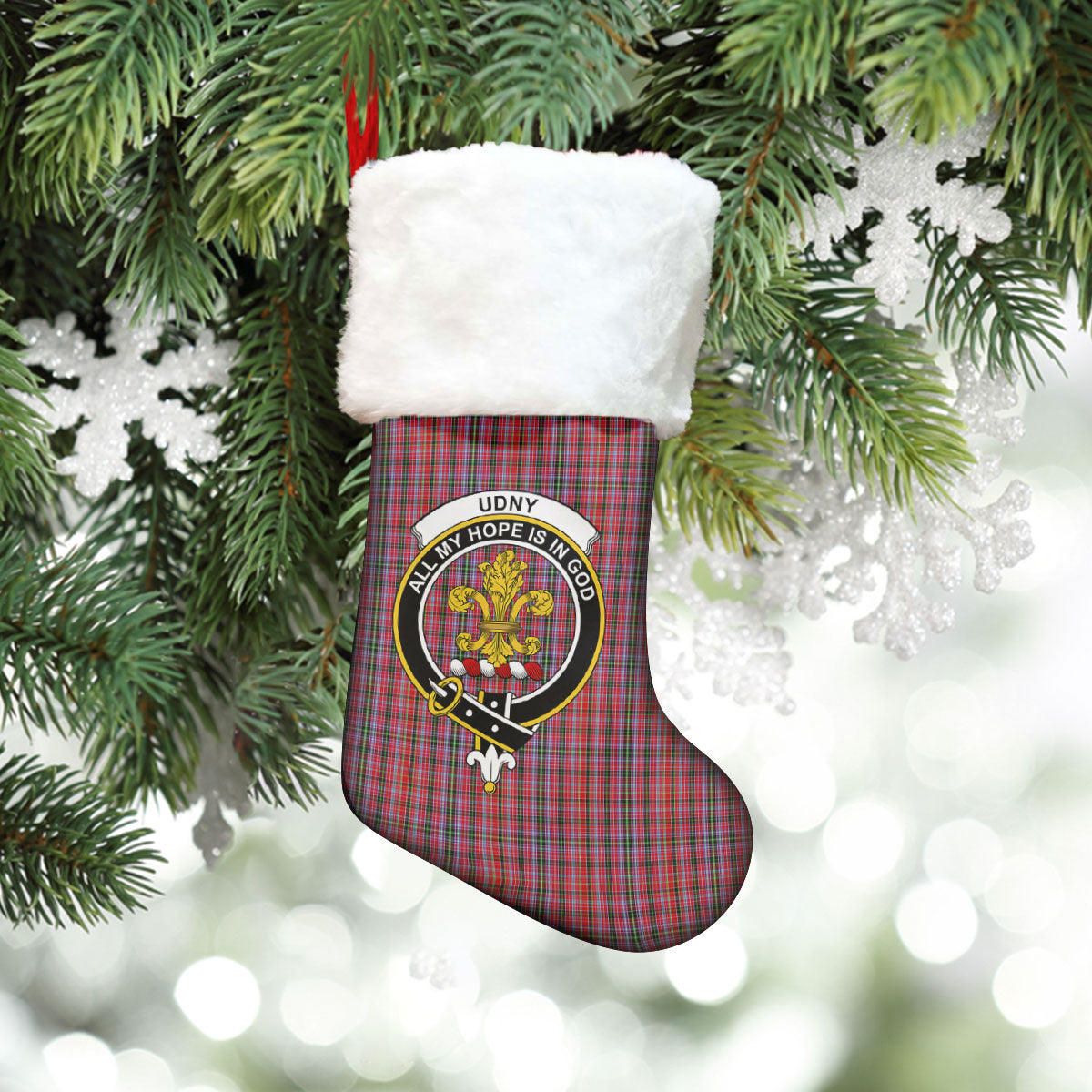 Clan Udny Tartan Crest Christmas Stocking QB49 Udny Tartan Tartan Stocking   