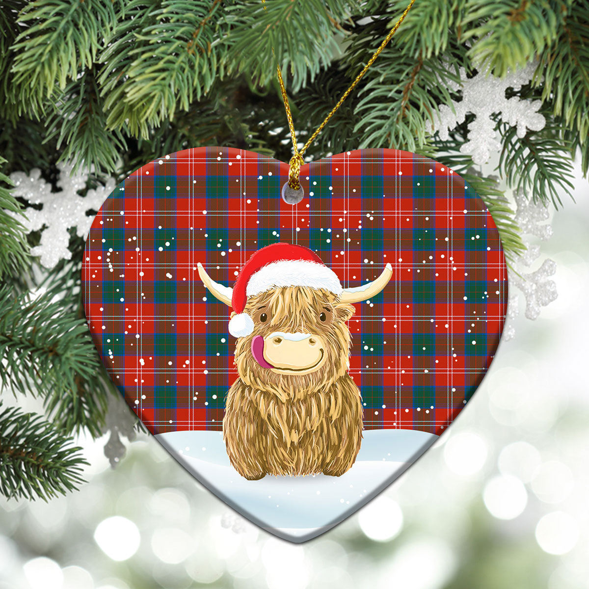 Clan Chisholm Ancient Tartan Christmas Ceramic Ornament Highland Cows Style RD33 Chisholm Ancient Tartan Tartan Ornament   