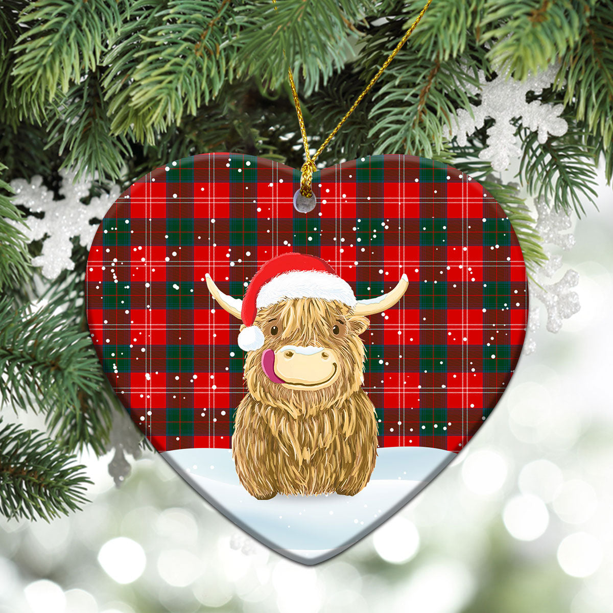 Clan Chisholm Modern Tartan Christmas Ceramic Ornament Highland Cows Style RA65 Chisholm Modern Tartan Tartan Ornament   