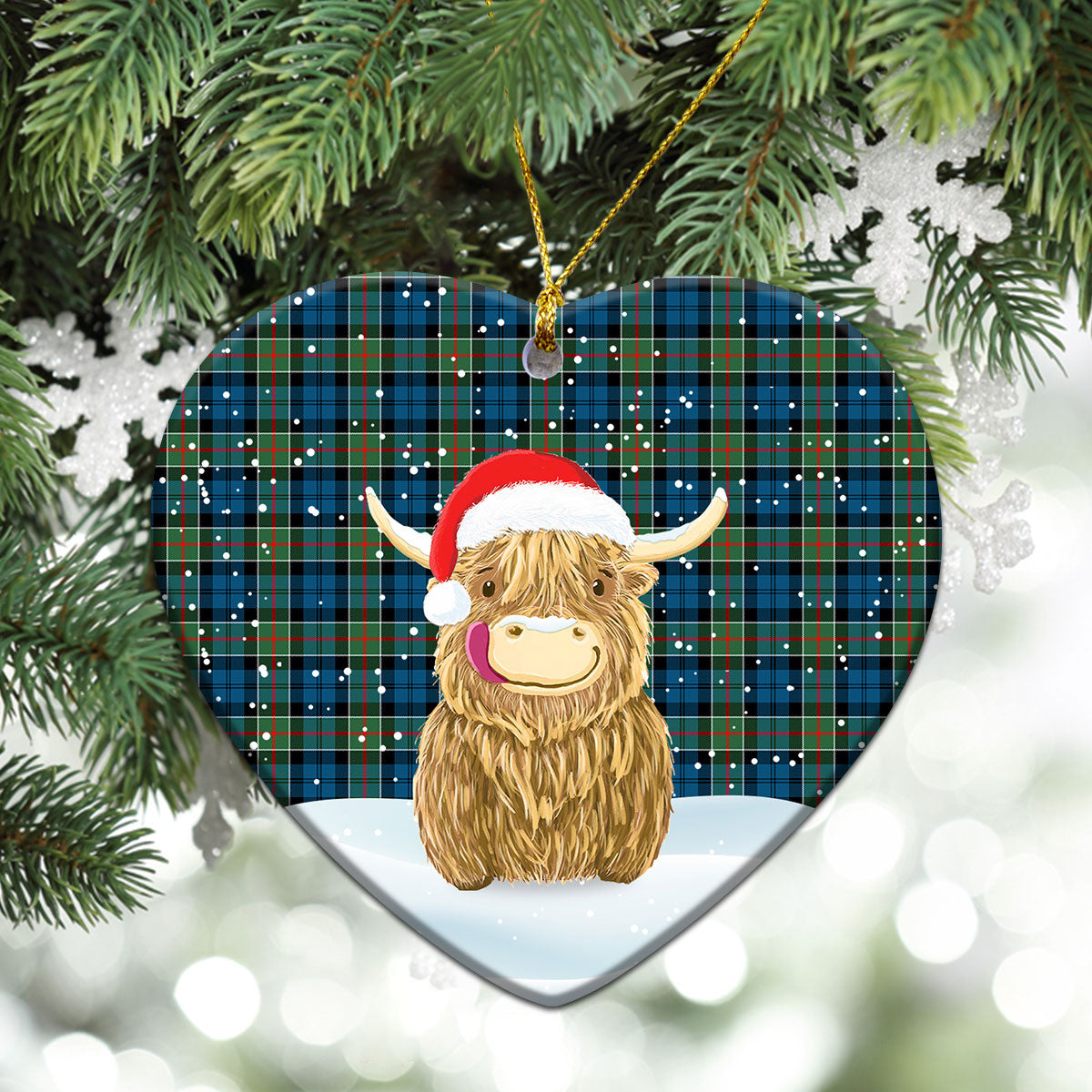 Clan Colquhoun Ancient Tartan Christmas Ceramic Ornament Highland Cows Style DW66 Colquhoun Ancient Tartan Tartan Ornament   