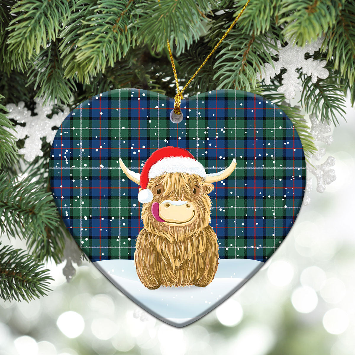 Clan Davidson of Tulloch Tartan Christmas Ceramic Ornament Highland Cows Style PO29 Davidson of Tulloch Tartan Tartan Ornament   