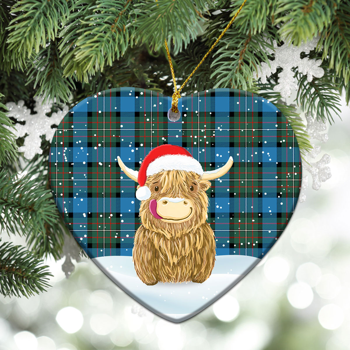 Clan Fergusson Ancient Tartan Christmas Ceramic Ornament Highland Cows Style LW87 Fergusson Ancient Tartan Tartan Ornament   