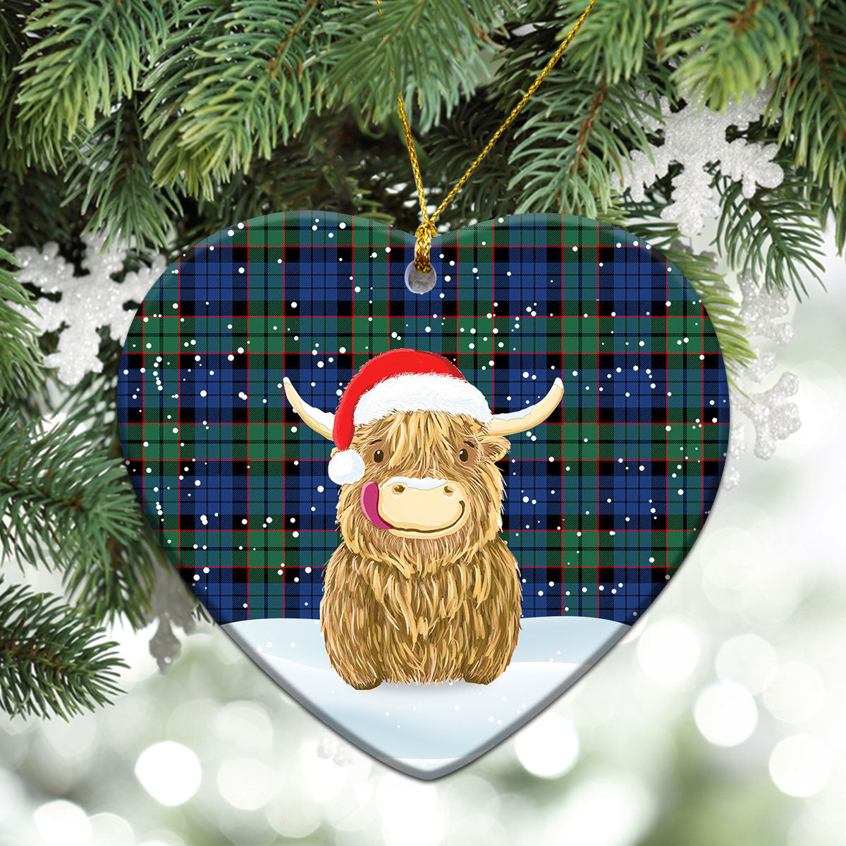 Clan Fletcher Ancient Tartan Christmas Ceramic Ornament Highland Cows Style KA58 Fletcher Ancient Tartan Tartan Ornament   