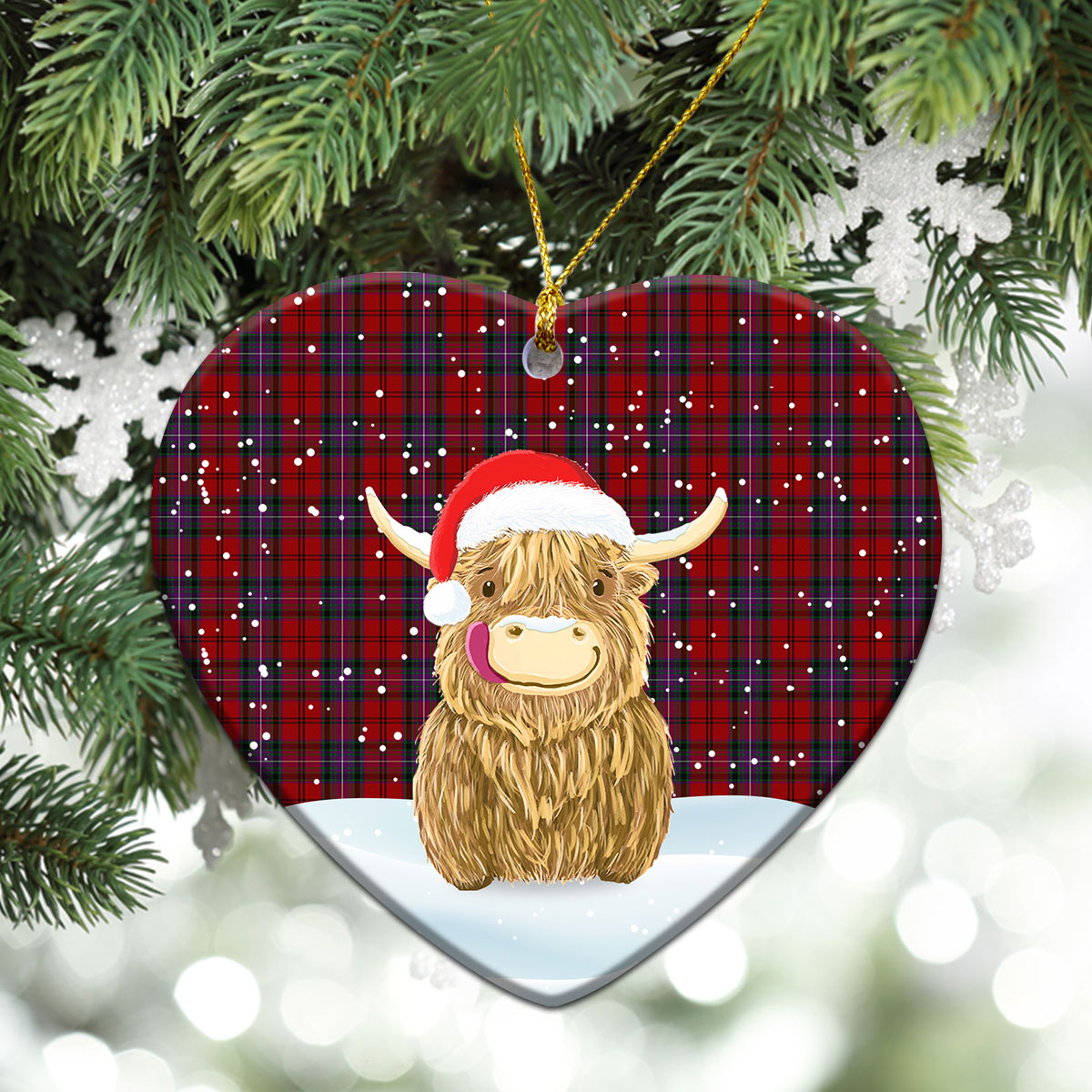 Clan Kelly of Sleat Red Tartan Christmas Ceramic Ornament Highland Cows Style LJ65 Kelly of Sleat Red Tartan Tartan Ornament   