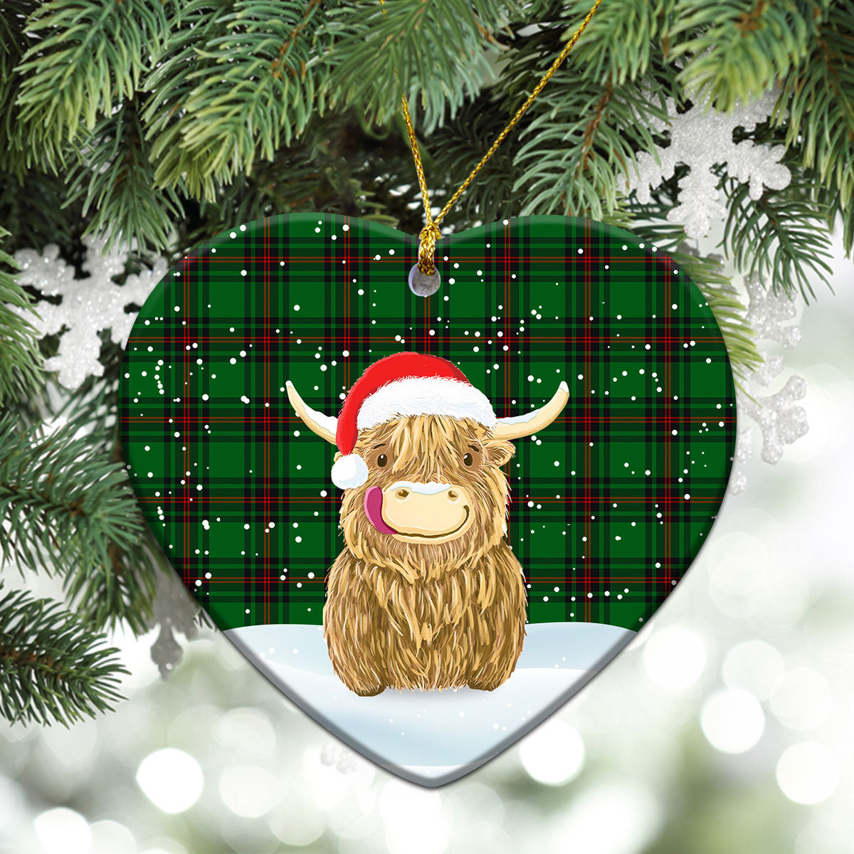 Clan Lundin Tartan Christmas Ceramic Ornament Highland Cows Style QN25 Lundin Tartan Tartan Ornament   