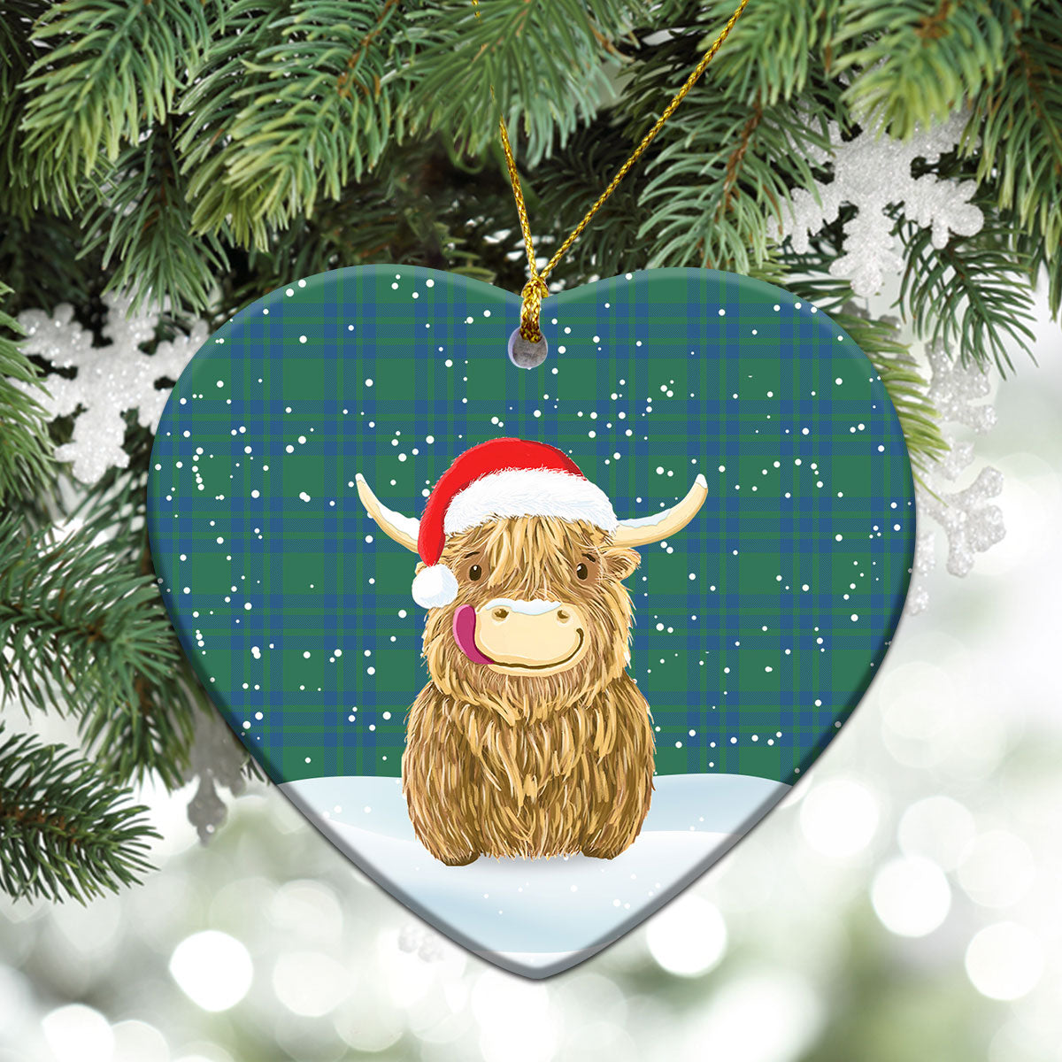 Clan Montgomery Ancient Tartan Christmas Ceramic Ornament Highland Cows Style YV16 Montgomery Ancient Tartan Tartan Ornament   