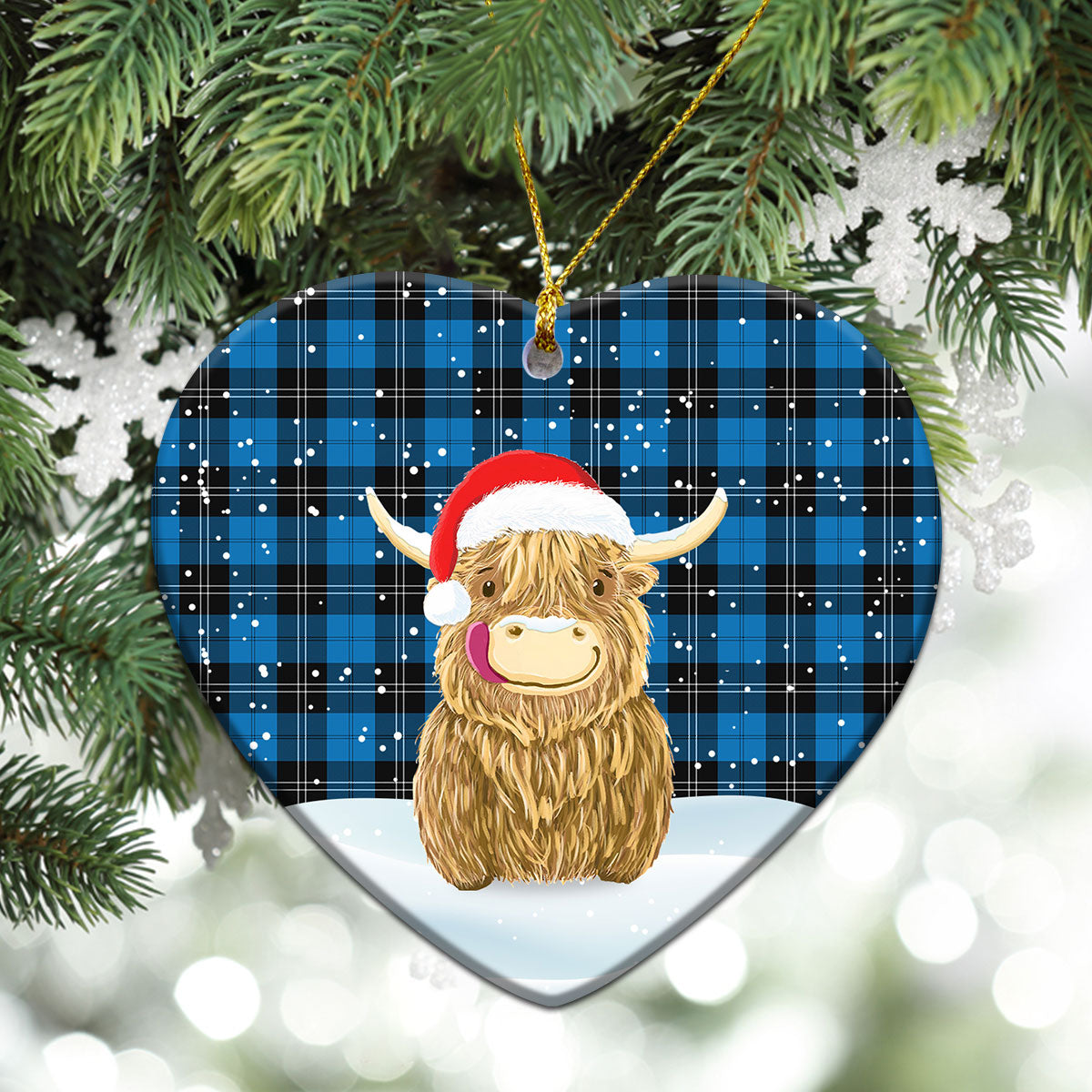 Clan Ramsay Blue Ancient Tartan Christmas Ceramic Ornament Highland Cows Style LI85 Ramsay Blue Ancient Tartan Tartan Ornament   