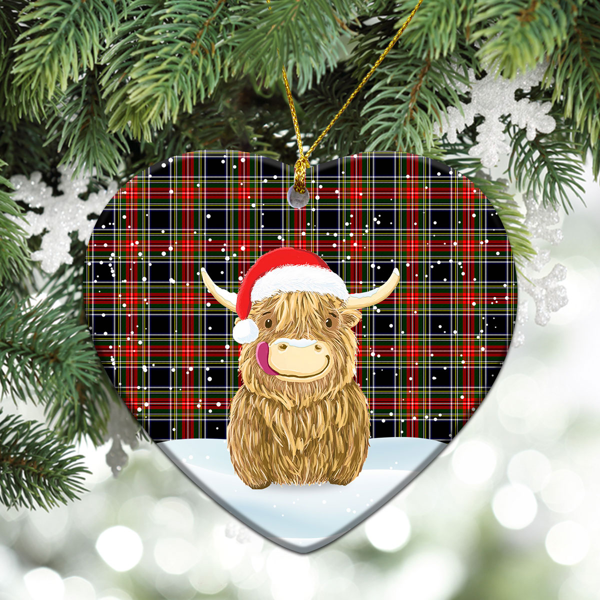 Clan Stewart Black Tartan Christmas Ceramic Ornament Highland Cows Style GX35 Stewart Black Tartan Tartan Ornament   